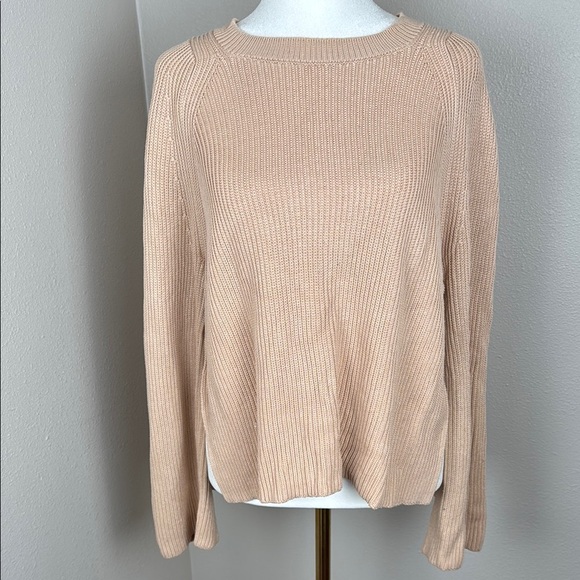 Lafayette 148 Cream Ribbed Cotton-Silk Blend Knit Crewneck Vented Sweater sz S - Picture 3 of 15